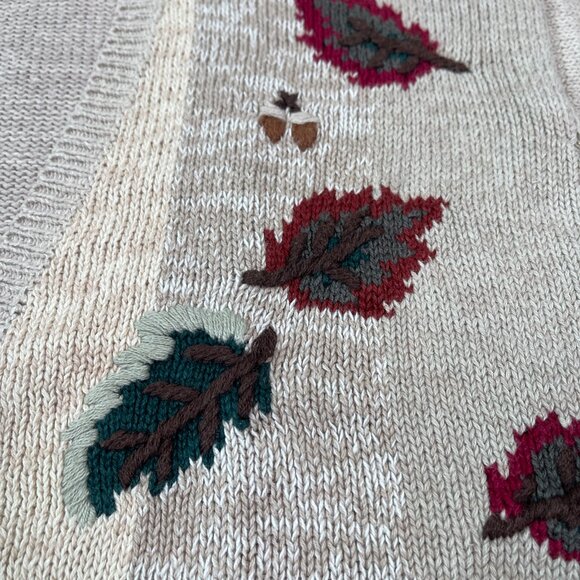 Milano Design Group Sweater Womens M Brown Fall Leaf Cardigan Vintage Autumn - Picture 7 of 8